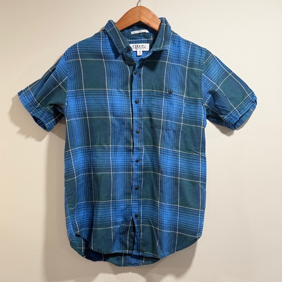 Ezekiel Other - Ezekiel‎ Men's Navy and Teal Plaid Short Sleeve Shirt Size S
